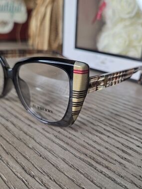 Burberry Plaid Accent Black and Beige Women's Glasses